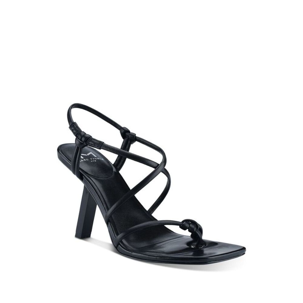 MARC FISHER Womens Black Gadella Toe Slip On Leather Heeled Thong Sandals 5 M